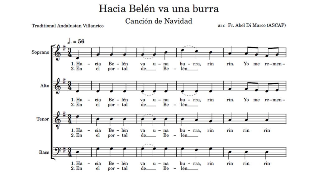 Hacia Belen Va Una Burra Partitura Coral